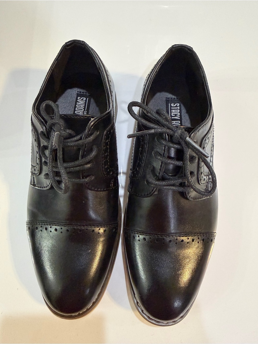 Stacy Adams Dickinson Boys Black Cap Toe Oxford Dress Shoes Size 13 Little Boy